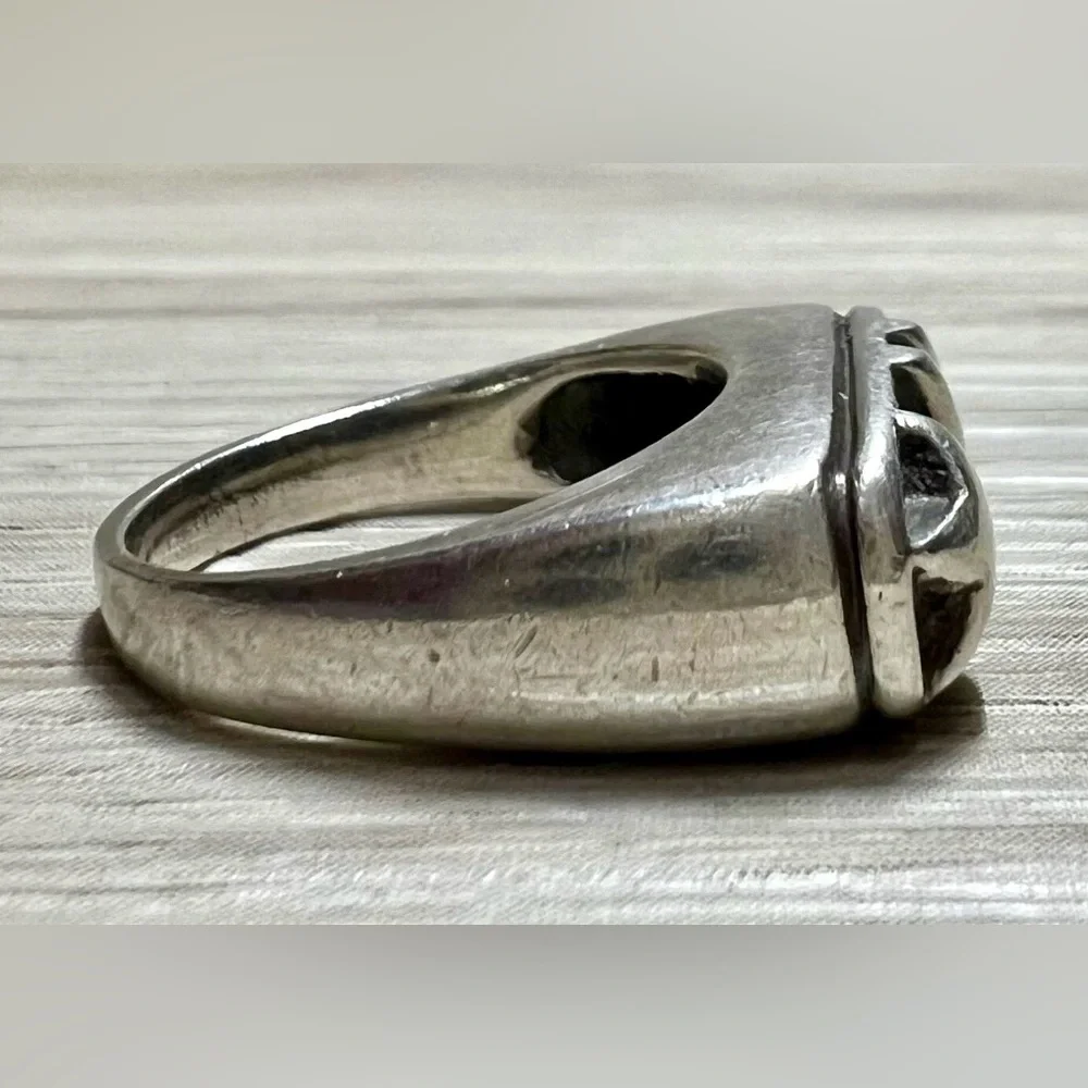 Designer Signed DIAN MALOUF Sterling Silver Star & Stripes Band Ring, Size 5.5